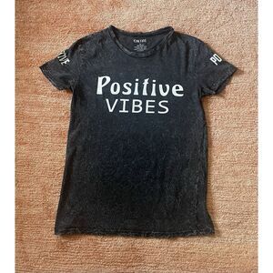 ON FIRE Positive Vibes Black Distressed Tee Size L 100% Cotton Unisex